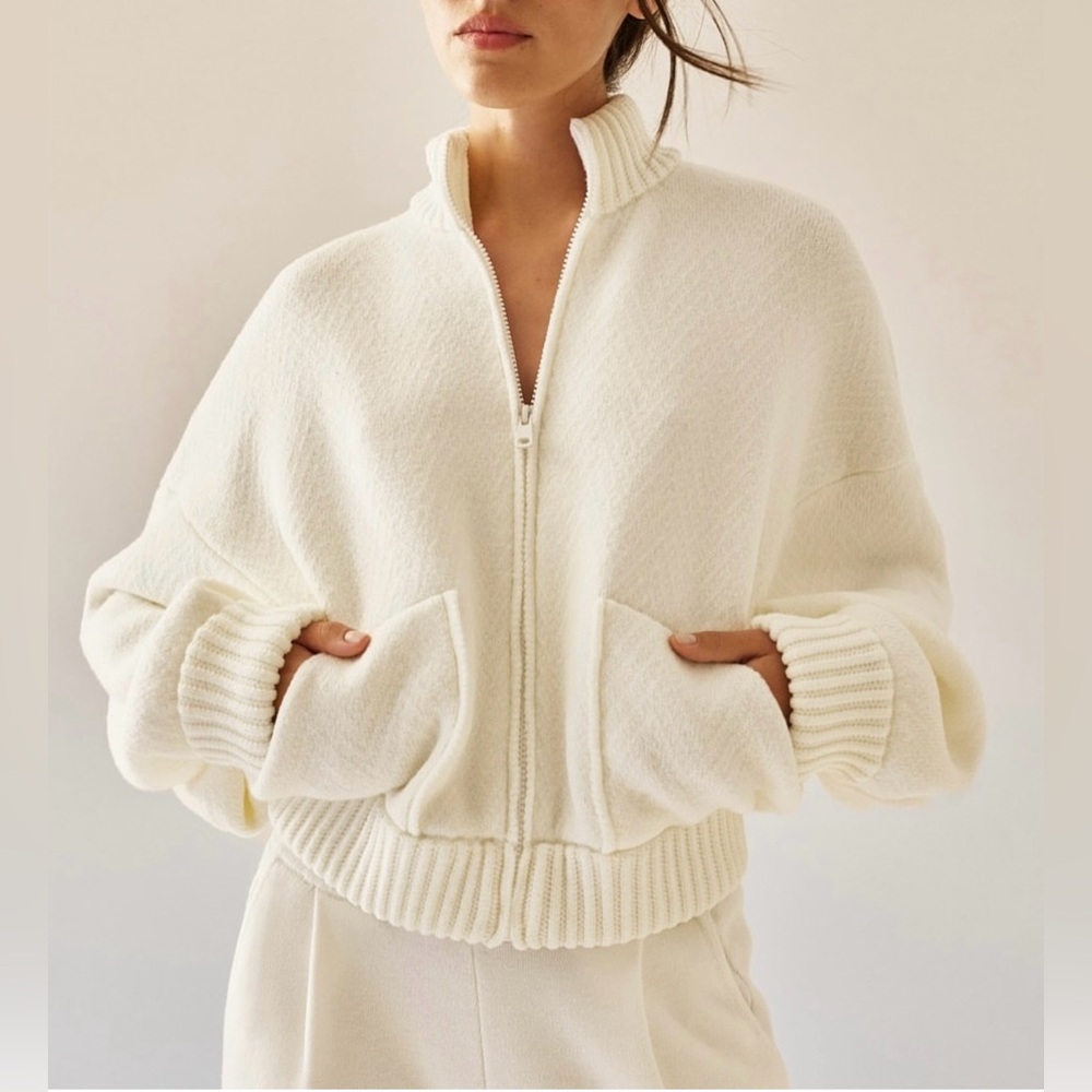 Cozy Cream Zip-Up Bomber